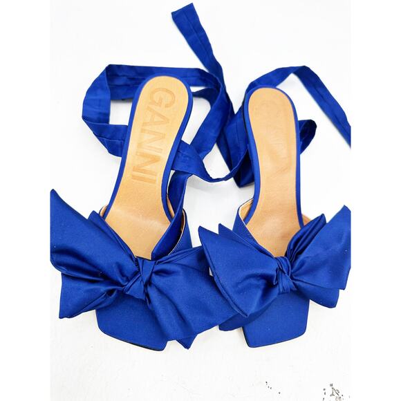 GANNI Royal Blue Bow Detailed Faille Sandals Ankle Wrap 39 - Picture 2 of 9